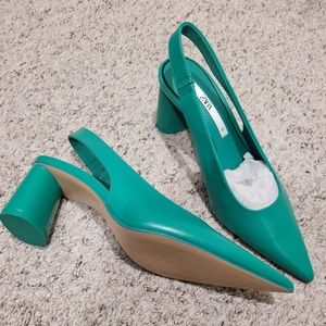 Zara green slingback block heel
